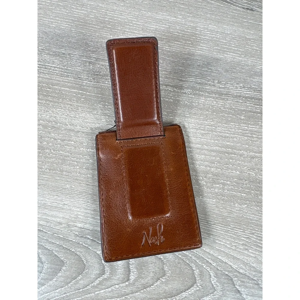 Patricia Nash Mens Tan Genuine Leather Magnetic Money Clip Card Holder Wallet